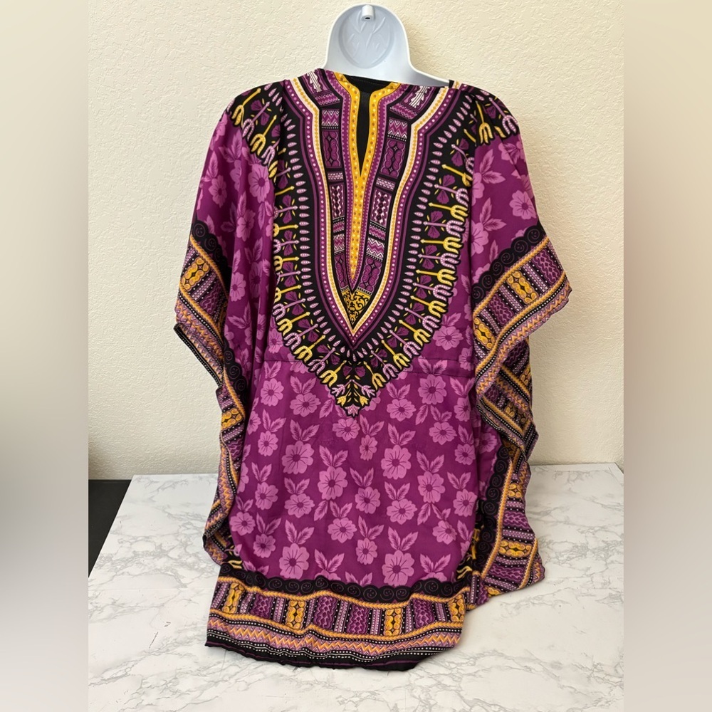 Shubham Womans Blouse Top Purple Large Geometric Long Sleeve V Neck Floral​​ - Picture 3 of 4